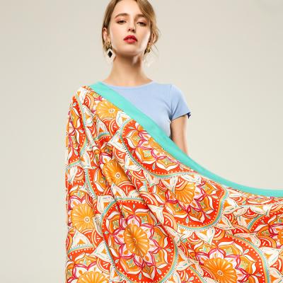 China Polyester Material Polyester Material Fashion Print Scarf Women Twill Circle Flower Pattern Silk Scarf for sale