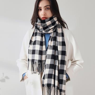 China 2021 New Artificial Plaid Scarf Faux Cashmere Tassel Faux Cashmere Scarf Shawl Winter Soft Scarf for sale