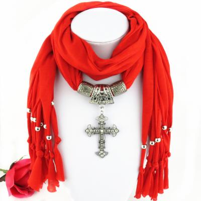 China Polyester Fringed Polyester Scarf Ladies Accessories Cross Dangling Scarf for sale