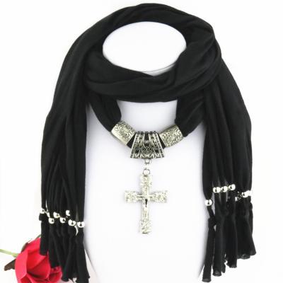 China Polyester Fringed Cross Dangling Polyester Scarf Ladies Jewelry Accessories Scarf for sale