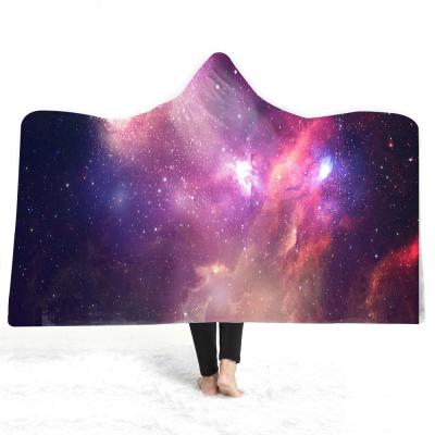 China Double layer hooded thick plush coat polyester blanket gorgeous starry hooded shawl for sale