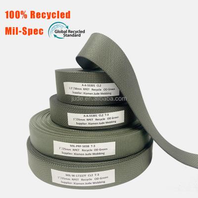 China 1.5cm 38mm Sustainable Tape Recycled Webbing Belt Custom Color Green Brown Coyote Balanced Army Seat Belt Camera Strap for sale