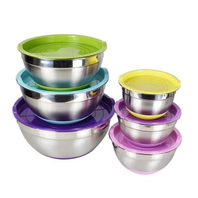 China Cheapest Viable Price Stainless Steel Mixing Bowls With Silicone Base Lids Airtight Meal Prep Mixing Bowl Set for sale