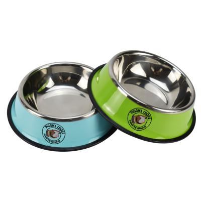 China OEM Custom Serviceable Color Stainless Steel Dog Bowl Cat Bowl With Non-slip Rubber Base Pet Water Bowls for sale