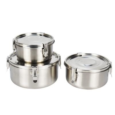 China Leakproof Stainless Steel Bento Lunch Box Lid Food Storage Container Diameter 12cm 14cm 16cm Freshness Preservation With Lock for sale