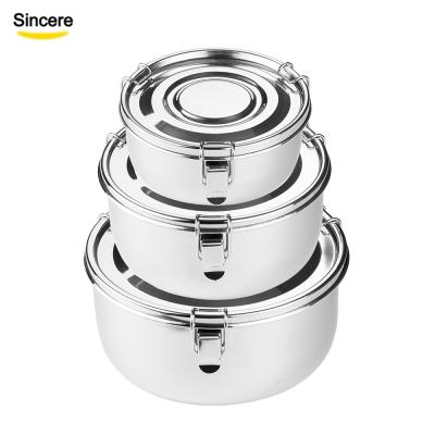 China Freshness Keeping Set 3 Piece Round 18/8 Stainless Steel Food Storage Container Bento Lunch Box Airtight Lid With Lock for sale