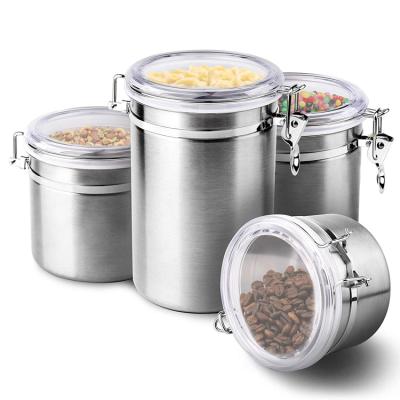 China 4 Piece Stainless Steel Canister Set Flour Canister Freshness Preservation With Clear Acrylic Lid Locking Clamp For Kitchen Countertop for sale