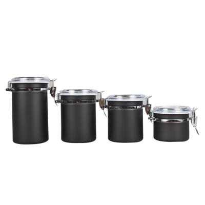 China Black Freshness Preservation Size 4 5 Inch Stainless Steel Food Storage Canister Set Airtight Sugar Coffee Jar Food Jar Canister Set for sale