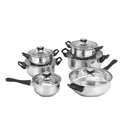 China Sustainable Factory Wholesale Cookware Set 12 Pcs Stainless Steel Cooking Pot With Non Stick Frying Pan for sale