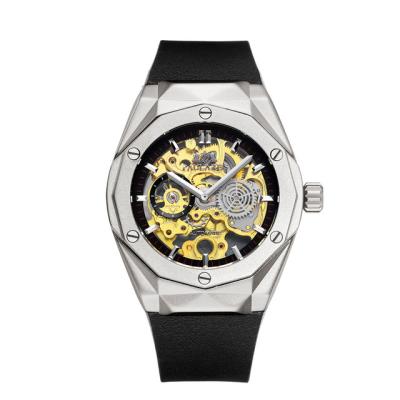 China Water Resistant PAULAREIS Men Automatic Skeleton Self Wind Mechanical Rose Gold Silver Black Case Rubber Strap Sports Watch for sale