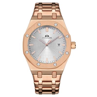 China Water Resistant PAULAREIS Stainless Steel Strap Simple Business Blue Rose Gold Yellow Gold Date Watch Men Automatic Self Wind Mechanical watch for sale