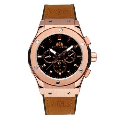 China Water Resistant PAULAREIS Rose Gold Silver Black Case Brown Leather Rubber Sports Geneve Watch fasion Men Automatic Self Wind Mechanical watch for sale