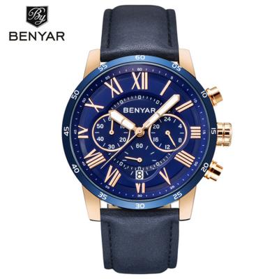 China Water Resistant Top Brand Luxury Blue watches men Chronograph wristwatch Benyar 5139 for sale