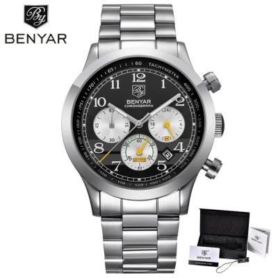 China Water Resistant Benyar 5107 Luxury Watch Full Steel Chronograph Watch Men for sale