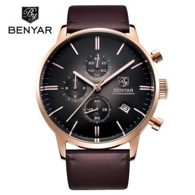 China Water Resistant Relojes Genuine Leather BENYAR 2720 Chronograph Mens Watches Sport Wristwatches for sale