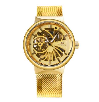 China Water Resistant FORSINING top brand luxury gold watch men's mechanical watch automatic net stainless steel strap business watch for sale