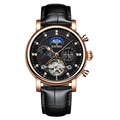 China Water Resistant KINYUED Moon Phase Top Brand Mens Mechanical Watches Automatic Tourbillon Skeleton Watch Men Calendar Relogio Masculino for sale