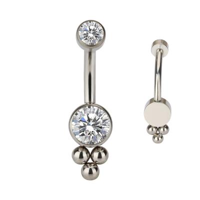 China Fashion ASTM F136 Punk Titanium Round Double CZ Crystal Belly Button Rings Navel Rings Women Body Piercing Jewelry for sale