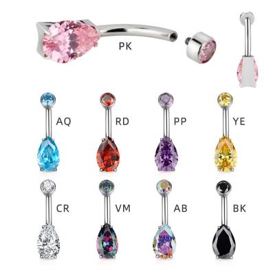 China Punk Titanium Top and ASTM F136 CZ Pear Stone Back Navel Rings Navel Rings Body Piercing For Women Jewelry for sale