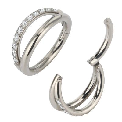 China CLASSIC Hot Titanium Triple Circle Rings ASTM F136 With Zircons For Women Nose Studded Navel Rings Earrings Piercing Body Jewelry for sale