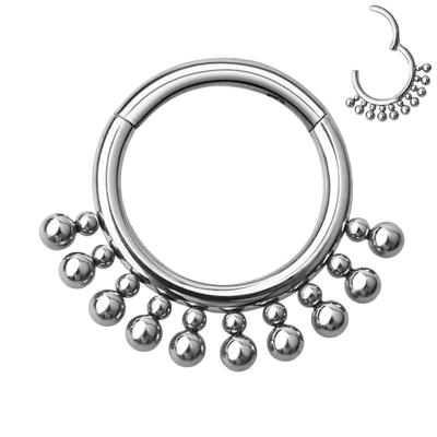 China ASTM F136 C23 Punk Titanium Balls Side Hoop Earring High Nose Rings Segment Jewelry Hinged Body Polished Piercing Women for sale