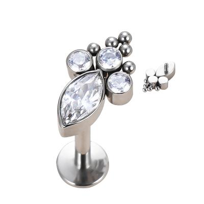 China Fat Punk Titanium Piercing G23 Marquis and 3 Round CZ with Balls Group Threaded and Embed Upper Body Labret Jewels for sale