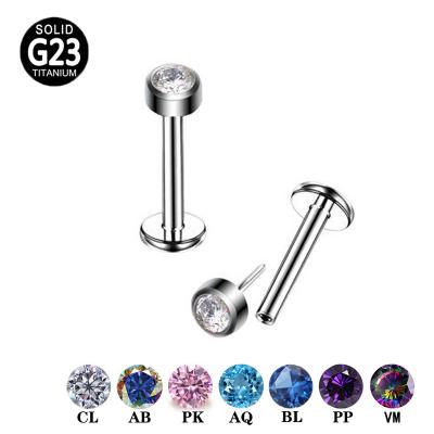 China Punk Titanium Pierced ASTM F136 G23 Threadless Labret Stud Nipple Piercing With Cubic Zircon Bezel Setting Women Piercing Jewelry for sale