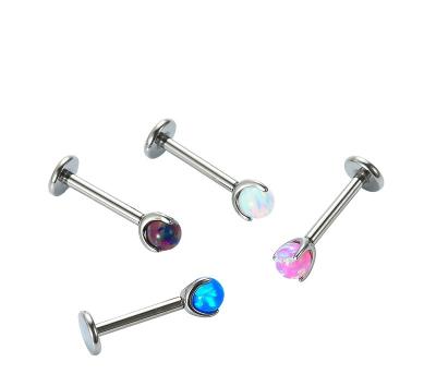 China Wholesale Punk Titanium Opal Stone Prong Set G23 F136 Piercing Titanium Internally Threaded 16G Labret for sale