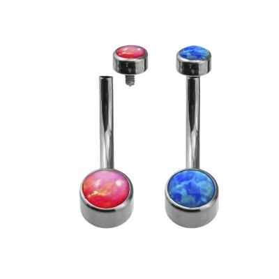 China Body Jewelry ASTM F136/G23 Punk Body Piercing Titanium Internally Threaded Double Bezel Set Opal Stone Belly Button Rings for sale