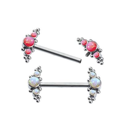 China Punk Body Jewelry Navel Lip Eyebrow G23/ASTM F136 Titanium 2 Tri Bead Piercing Cluster With 3-Opal Stone Internally Threaded Tops for sale