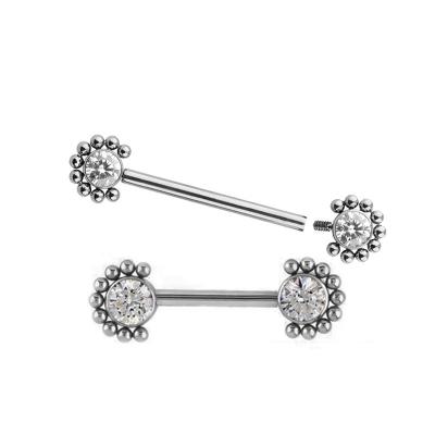 China G23/ASTM F136 punk titanium body jewelry piercing flower with CZ center and surrounding ball group nipple ring for sale