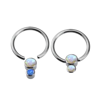 China Punk Body Jewelry Navel Piercing Nailed Lip Nail Eyebrow G23/ASTM F136 Stone 2-Opal Titanium Band Captive Bead Rings for sale