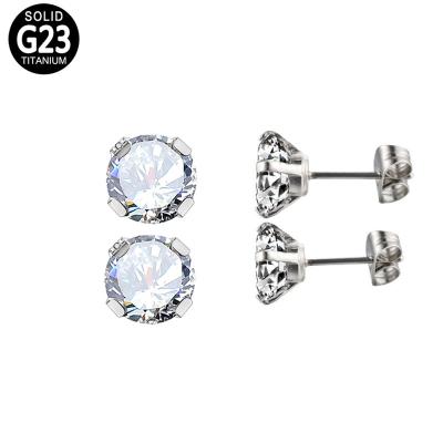 China Body Jewelry GZN ASTM F136 Piercing Titanium Pair Of Clear Geometric Zircon Buttfly Button Clip Earrings Studs Earring For Women for sale