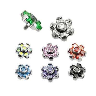 China Punk Navel Nailed Lip Nail Eyebrow Body Jewelry G23/ASTM F136 Titanium Piercing Internally Threaded Bezel Set CZ Stone Flower Top for sale