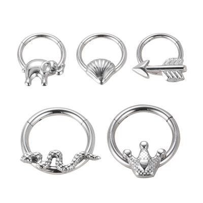 China Stainless Steel Ring Nose Jewelry Ring Nose Jewelry Shell Elephant Clicker Hinged Snake Cartilage Earring Circle Body Jewelry Cute Punk Hinged for sale