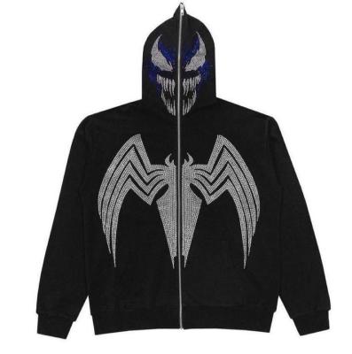 China Anti-wrinkle Y2K Hoodie Streetwear Rhinestone Zip Up Hoodie Men High Neck Sweater Pullover With Zipper for sale