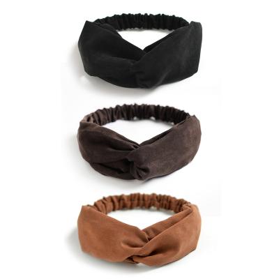 China European and American black cross suede plain style women's stretch headband wig elastic hair accessories for sale