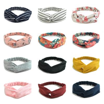 China Popular Bohemia Women's Amazon Hot Selling Amazon Package Girls Hair Band Elastic Knotted Cross Chiffon Suede Knit Cotton Hair Accessories for sale