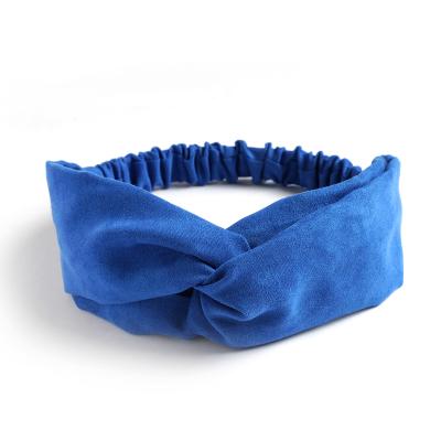 China European and American style royal blue suede headband for lady knot stretch elastic cross headbands sheer hair accessories for sale