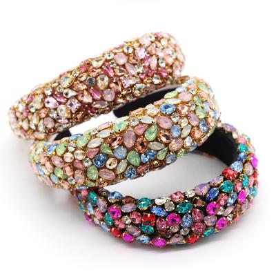 China European and American hot luxury diamond pattern crystal stone headband women's headband women's wide edge sponge headband for sale