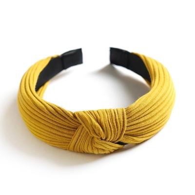 China Daily life hot sale pure color cotton fabric knitted headband candy macaroni headband for girl and women for sale