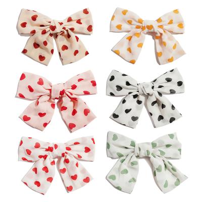 China Lovely Sweet Girls Hair Clip Printing Heart Black Hairpin Chiffon Fabric Hair Accessories Women Ponytail Holder White for sale