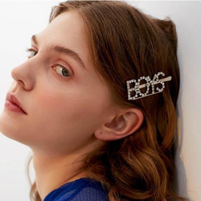 China Bling Gift Crystal Stone Clips Girls Letters Hairpin Plating Silver Gold Alloy Hair Accessories for sale