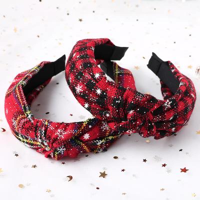 China Wholesale Cloth Amazon Hot Sale Christmas Headbands Party Hair Decorations Grid Women Girls Hairband Gift Red Snowflake Headband for sale