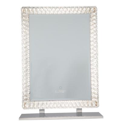 China ILUMAY Rectangle Diamond Lighted Tabletop Glass Crushed Vanity Mirror with 3 Color Lights for sale