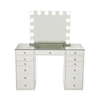 China Luxury Hollywood Style Makeup Vanity Table Set With Lighted Mirror for sale