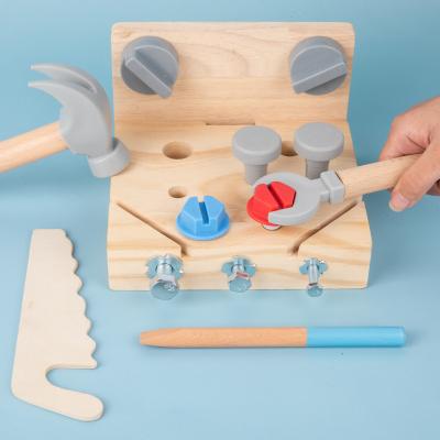 China Eco-friendly Material Wooden Toolbox Pretend Playset Montessori Tool Toys For Boys Nut Disassembly Screw Assembly Simulation Repair Tool Carpenter for sale