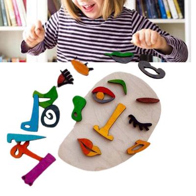 China Educational Toy Baby Montessori Learning Bricks Toys Creative Wooden Kids Puzzle Board Face Expression DIY Toy Match Learning Toys for sale