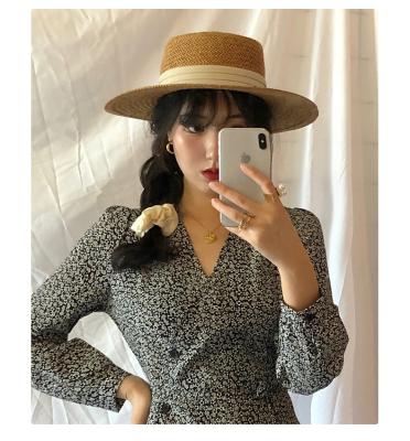 China CP-10018 Fashion Woman Panama Straw Hat Summer Paper Straw Beach Hat China Eco-friendly Custom With Bow Sunscreen Outdoor Straw Hats for sale