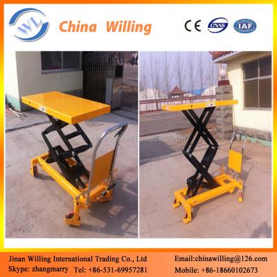 China Easy Operation Safety Convenience 500kg Hydraulic Lift Manual Trolley / Mini Scissor Lift Platform for sale